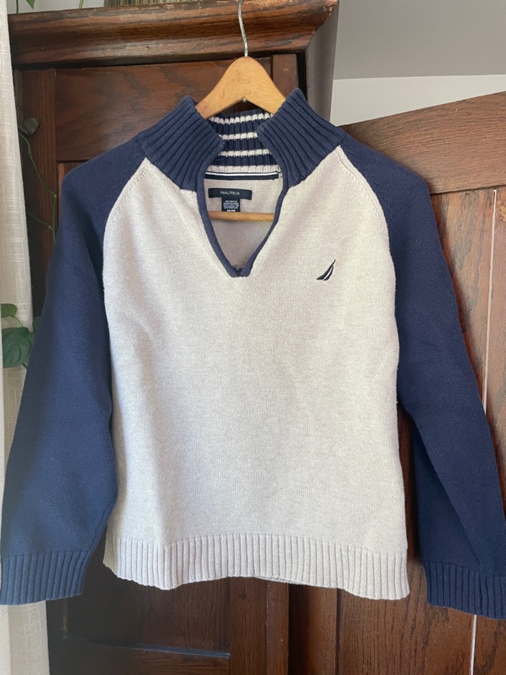 Nautica Boys Navy and Cream Half-Zip Sweater - Size Medium (10/12)